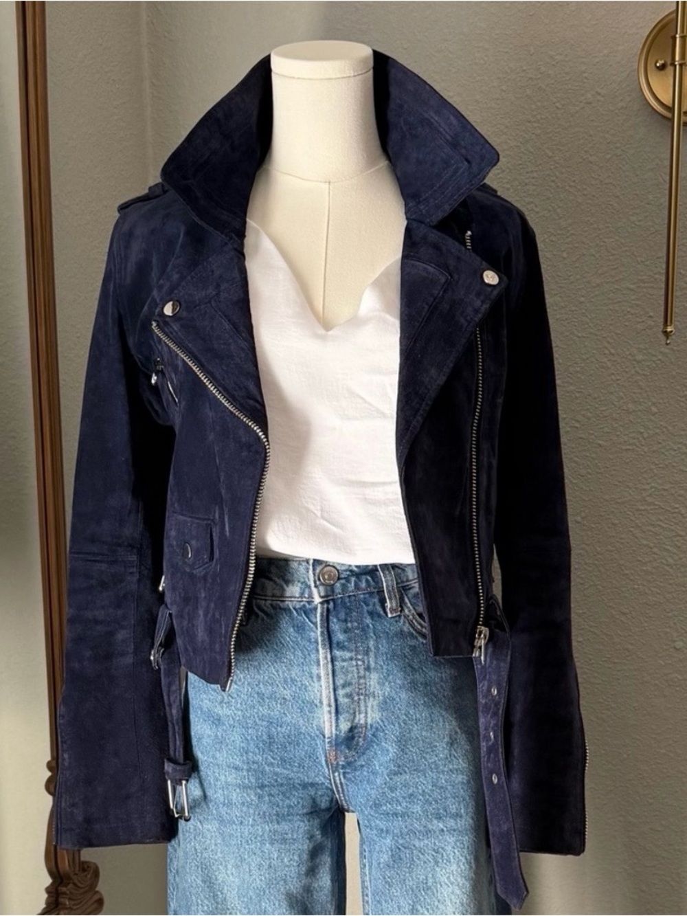 Downtown Girl Navy Suede Biker Moto Jacket Indie Sleaze⁠